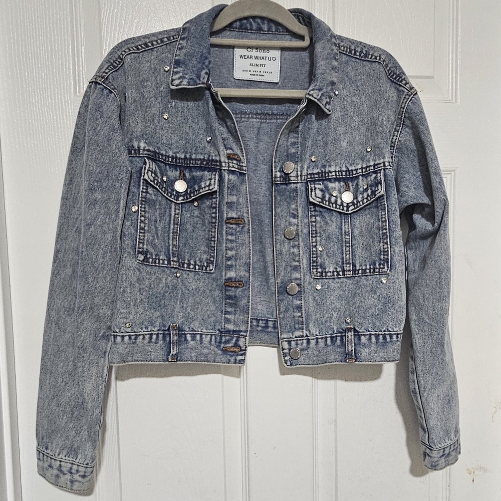 Ci Sono Studded Light Blue Denim Jacket